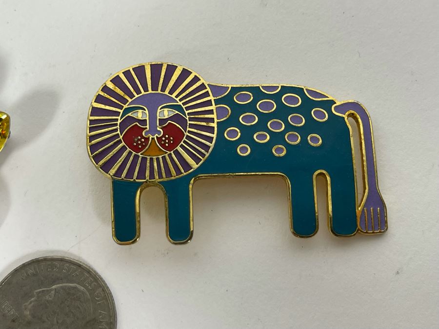 Vintage Laurel Burch Lion Leonardo Brooch Pin And Swarovski Crystal Turtle Brooch Pin [Photo 4]
