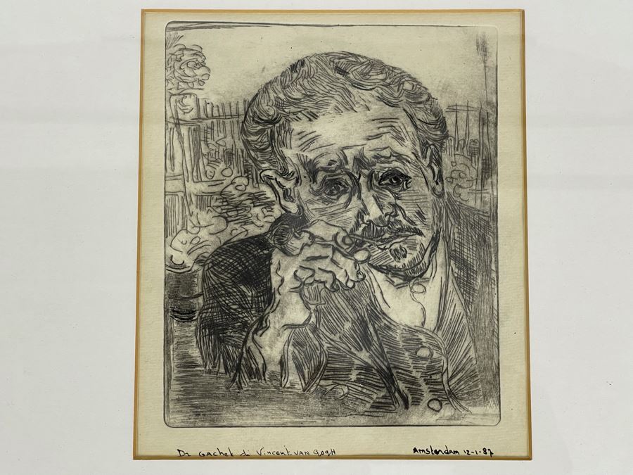 Portrait Of Doctor Gachet Or Man With A Pipe Etching After Vincent Van Gogh 6.8 X 8 Framed 16 X 20 [Photo 3]