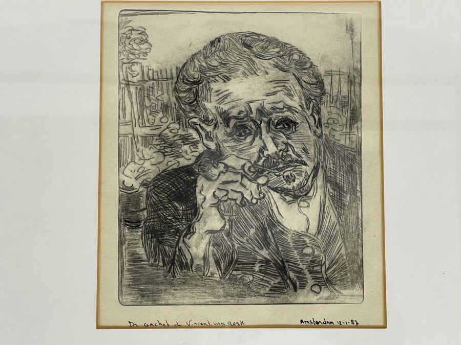 Portrait Of Doctor Gachet Or Man With A Pipe Etching After Vincent Van Gogh 6.8 X 8 Framed 16 X 20