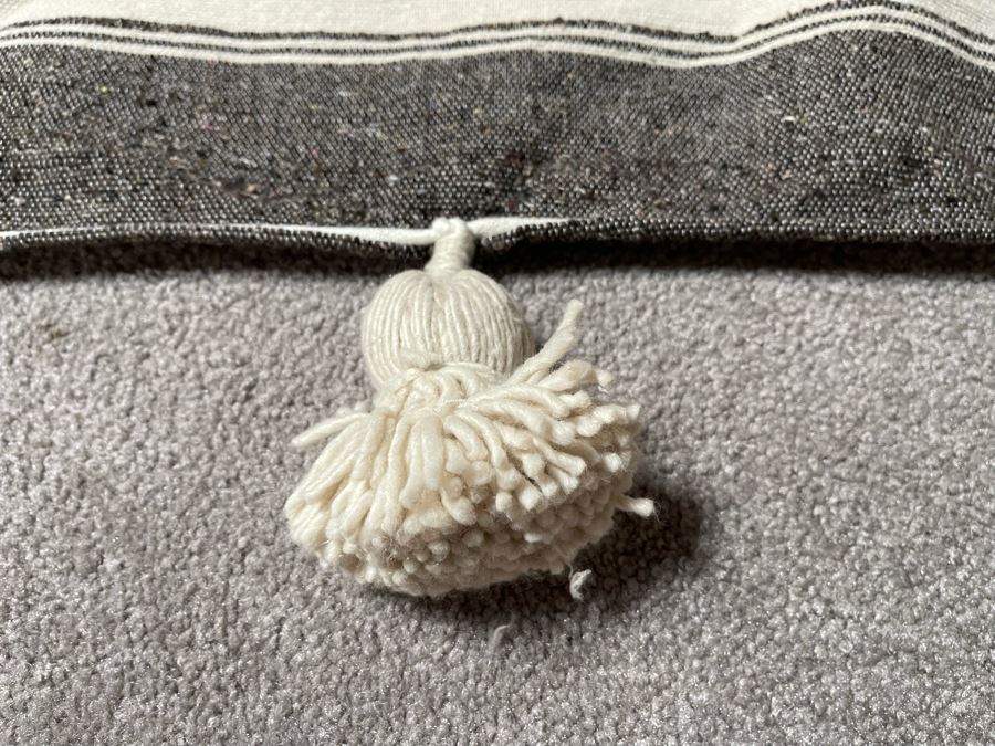 Moroccan Pom Pom Hand-Woven Blanket Made Of 100% Quality Cotton Size Small 60 X 60 Retails $140 [Photo 2]