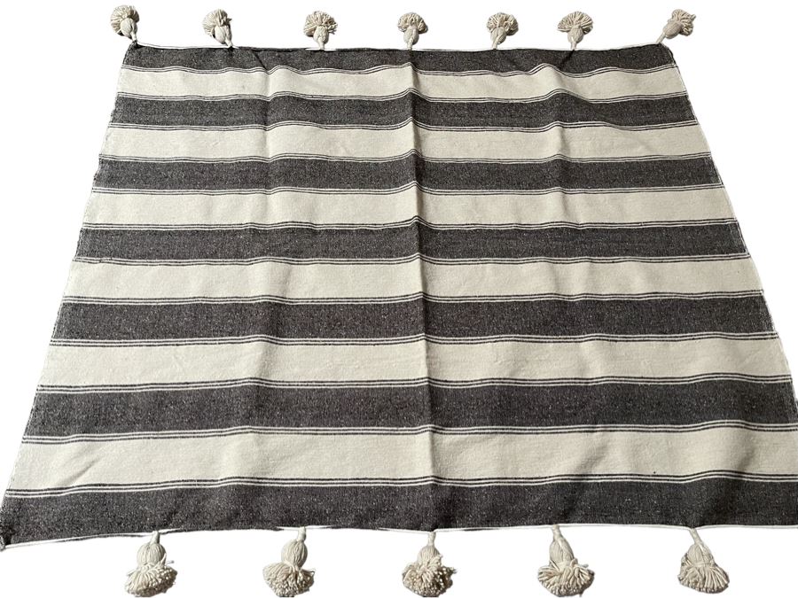 Moroccan Pom Pom Hand-Woven Blanket Made Of 100% Quality Cotton Size Small 60 X 60 Retails $140