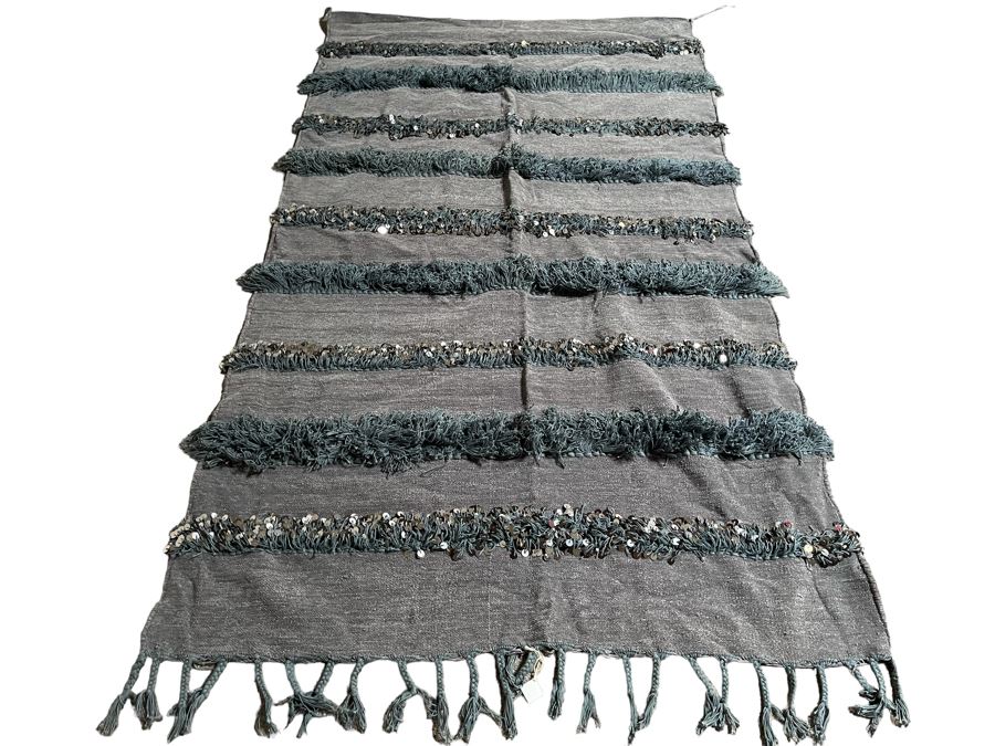 Moroccan Wedding Blanket With Metal Sequins Made Of 100% Quality Cotton 84 X 45 Retails $295