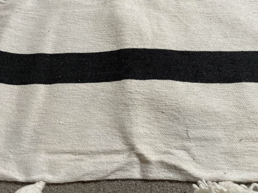 Moroccan Pom Pom Hand-Woven Blanket Made Of 100% Quality Cotton Size Large 112 X 77 Retails $210 [Photo 3]