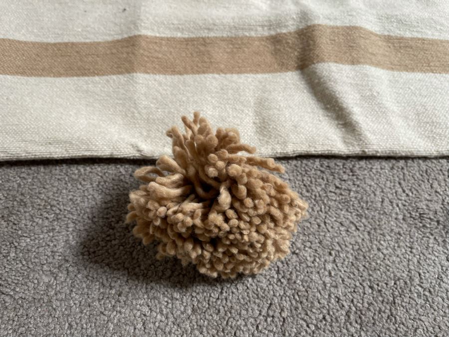 Moroccan Pom Pom Hand-Woven Blanket Made Of 100% Quality Cotton Size Small 58 X 53 Retails $140 [Photo 2]