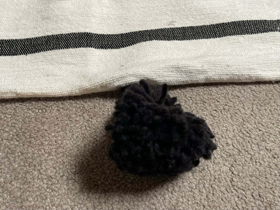 Moroccan Pom Pom Hand-Woven Blanket Made Of 100% Quality Cotton Size Small 62 X 55 Retails $140 [Photo 2]