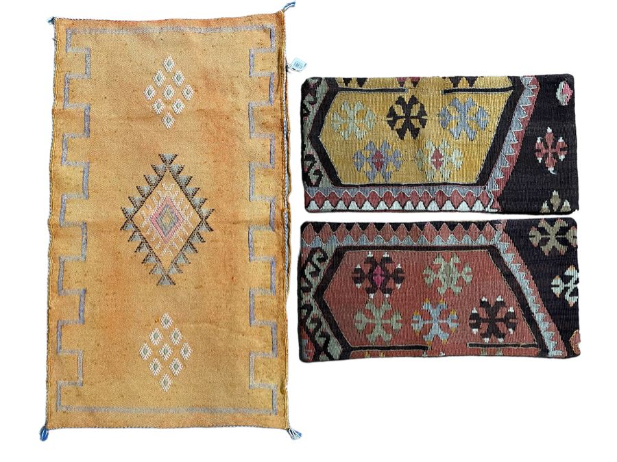 (1) Large Moroccan Sabra Cactus Silk Pillow Covers Accent Throw Apx 36 X 20 & (2) Turkish Kilim Pillow Covers 12 X 24 Retails $274 [Photo 1]