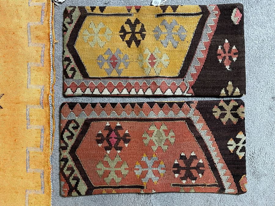(1) Large Moroccan Sabra Cactus Silk Pillow Covers Accent Throw Apx 36 X 20 & (2) Turkish Kilim Pillow Covers 12 X 24 Retails $274 [Photo 2]