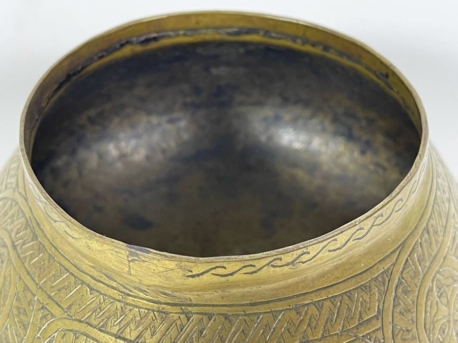 Antique Islamic Mamluk Revival Brass Bowl 5.5W X 3H [Photo 6]