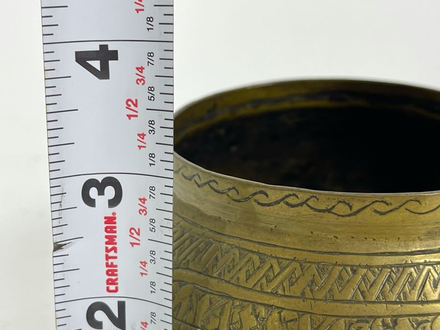Antique Islamic Mamluk Revival Brass Bowl 5.5W X 3H [Photo 9]