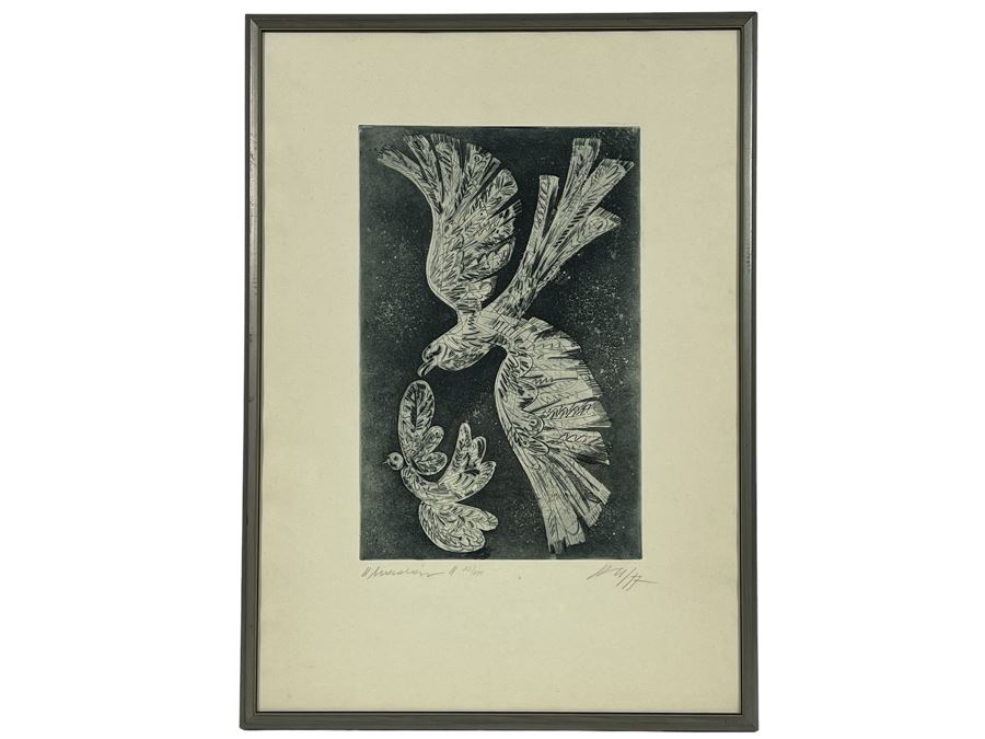 Hand Signed Print Of Birds Artist Signature Illegible 10 X 16 Framed 17 X 24 [Photo 2]