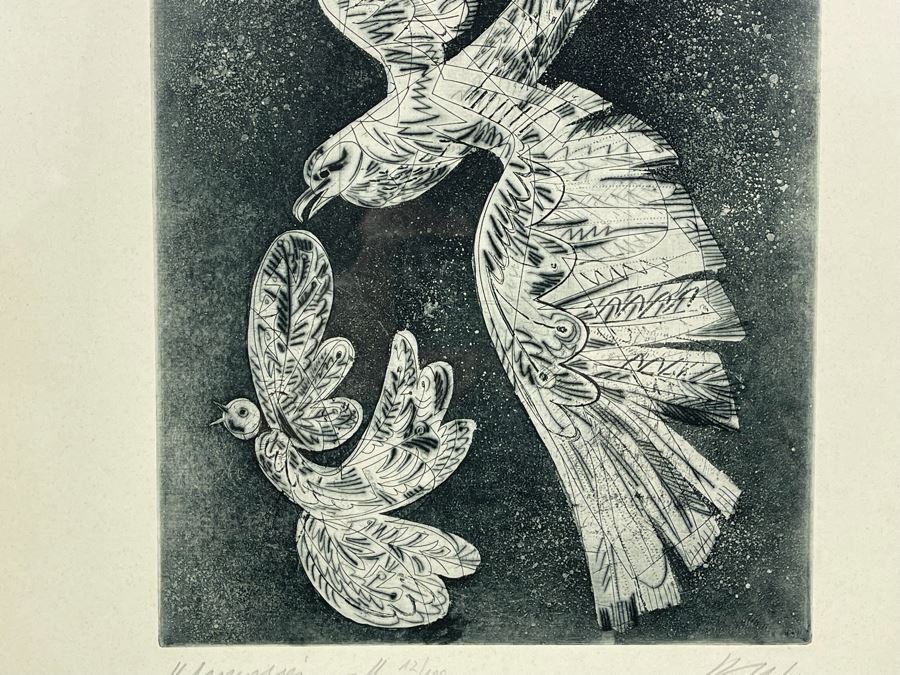 Hand Signed Print Of Birds Artist Signature Illegible 10 X 16 Framed 17 X 24 [Photo 8]