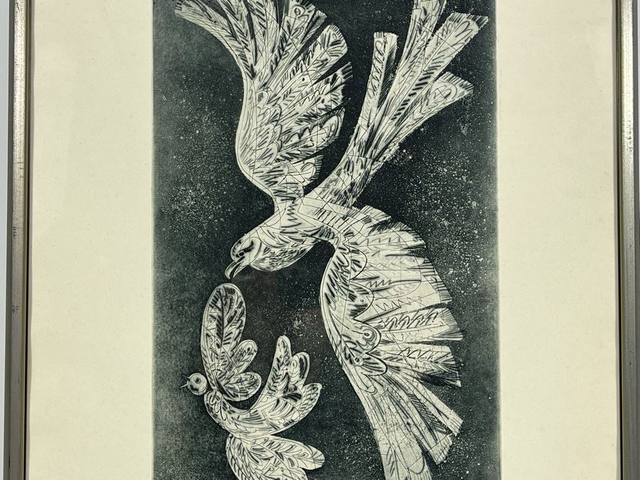 Hand Signed Print Of Birds Artist Signature Illegible 10 X 16 Framed 17 X 24 [Photo 7]