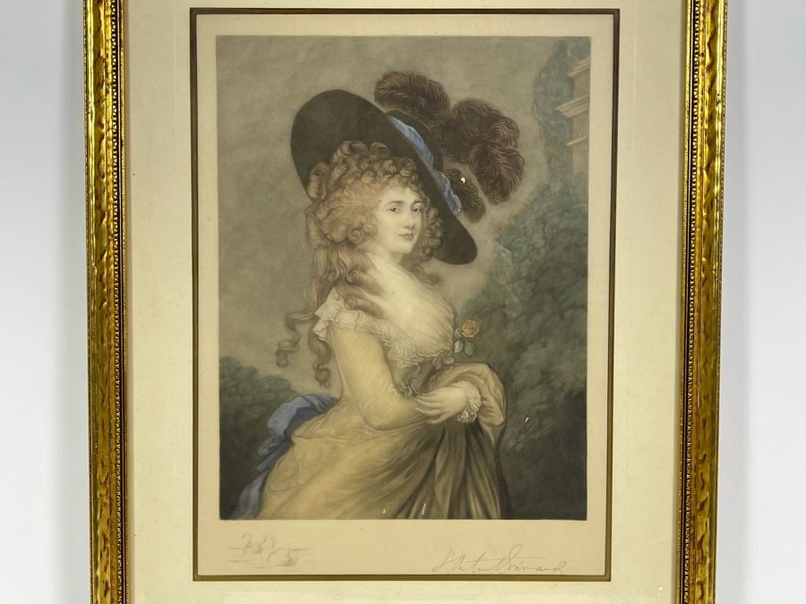 Vintage Hand Signed / Hand Colored Etching Of A Portrait Of Georgiana, Duchess Of Devonshire By Thomas Gainsborough 11 X 15 Framed 16.5 X 21.5 [Photo 3]
