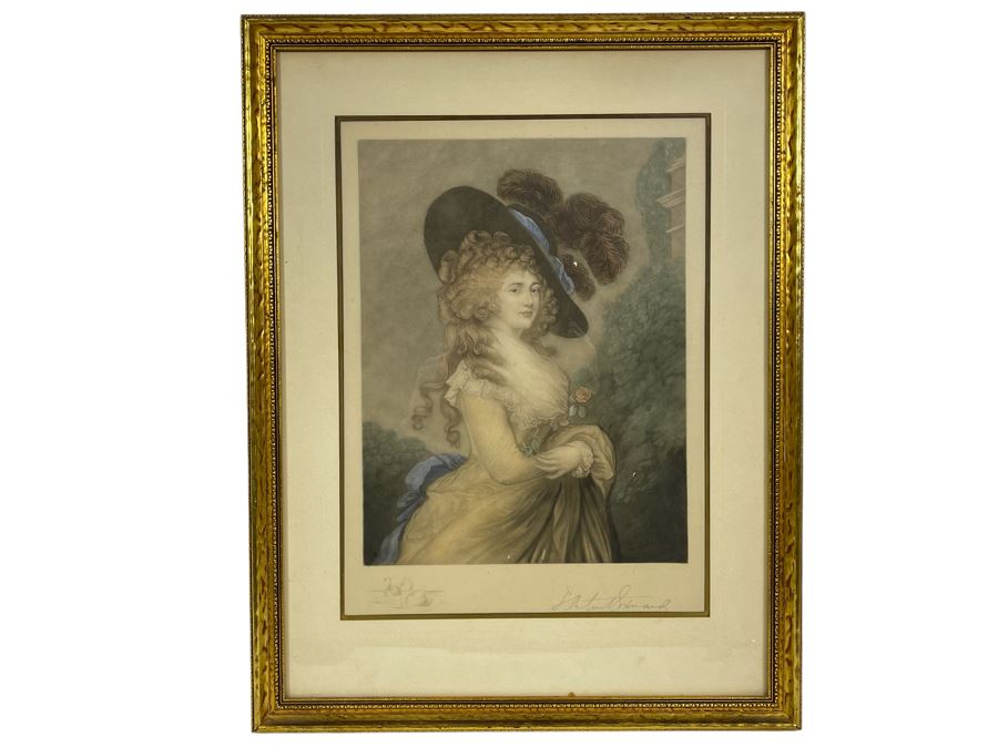 Vintage Hand Signed / Hand Colored Etching Of A Portrait Of Georgiana, Duchess Of Devonshire By Thomas Gainsborough 11 X 15 Framed 16.5 X 21.5 [Photo 2]