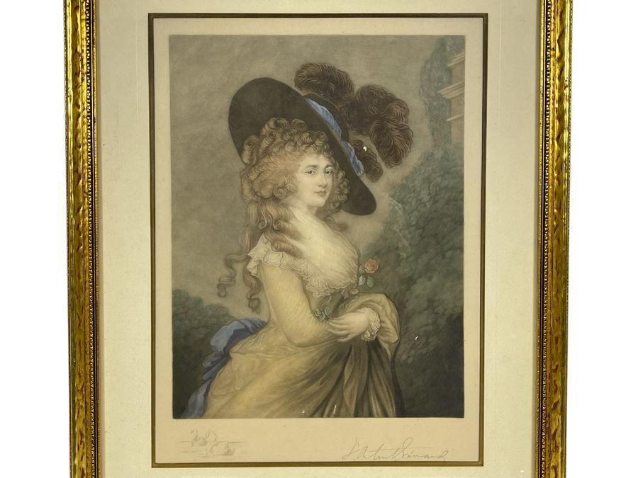 Vintage Hand Signed / Hand Colored Etching Of A Portrait Of Georgiana, Duchess Of Devonshire By Thomas Gainsborough 11 X 15 Framed 16.5 X 21.5
