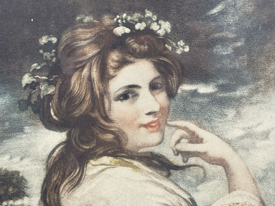 A Bachante Mezzotint Etching Engraved By J R Smith Mezzotint Engraver To His Royal Highness The Prince Of Wales Painted By Sir Joshua Reynolds 9 X 11 In Vintage Gilt Wooden Frame 15 X 17.5 [Photo 3]