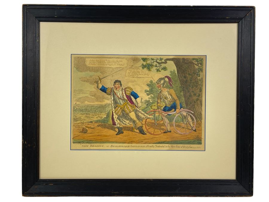 Vintage London Etching Titled New Reading Or Shakespeare Improved Humbly Dedicated To The Keen Critic Of Drury Lane By A Poor Author 13.5 X 9.5 Framed 23 X 19 [Photo 2]