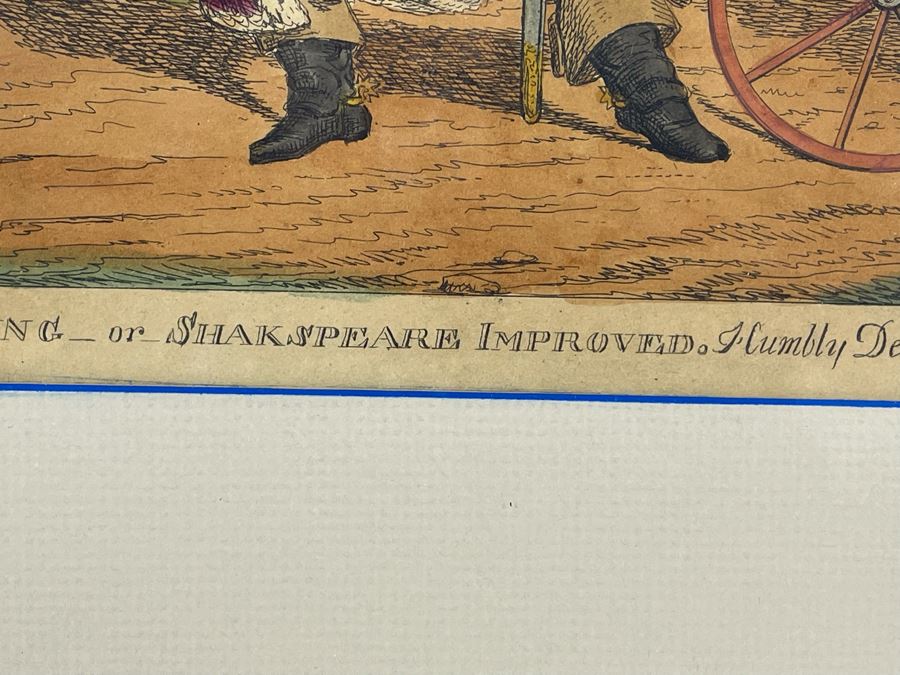 Vintage London Etching Titled New Reading Or Shakespeare Improved Humbly Dedicated To The Keen Critic Of Drury Lane By A Poor Author 13.5 X 9.5 Framed 23 X 19 [Photo 10]