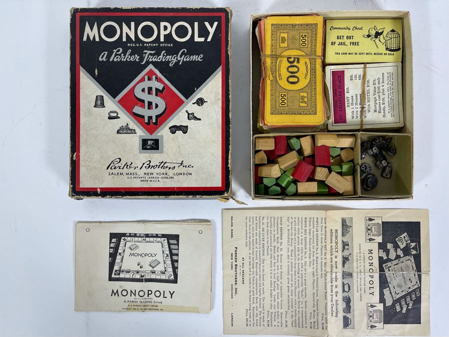 Vintage 1936 Monopoly Game Pieces (No Board) Parker Trading Game