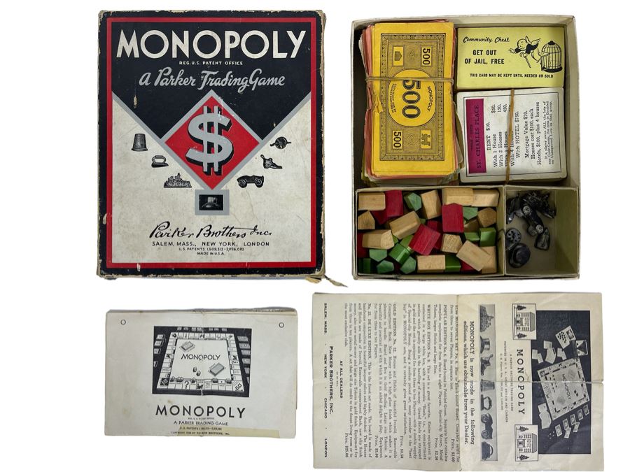 Vintage 1936 Monopoly Game Pieces (No Board) Parker Trading Game