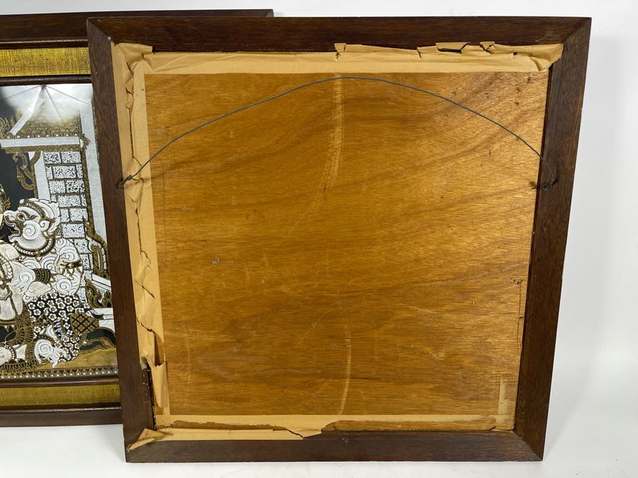 Pair Of Vintage 1970s Thai Paintings On Silk In Mid-Century Frames 25 X 25 [Photo 11]