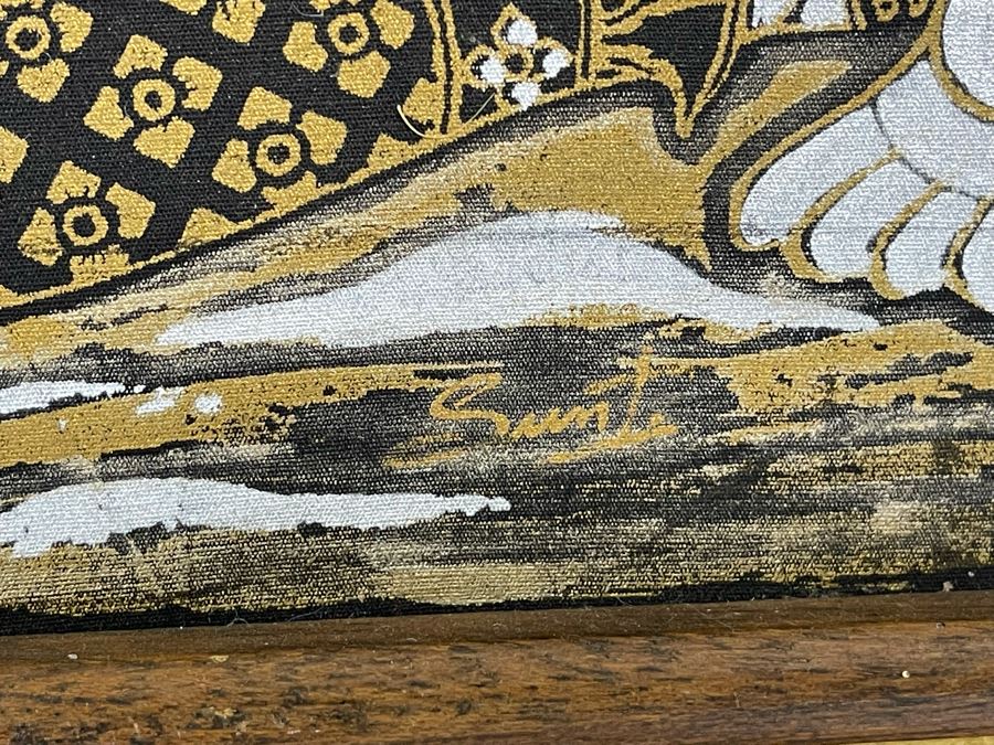 Pair Of Vintage 1970s Thai Paintings On Silk In Mid-Century Frames 25 X 25 [Photo 5]