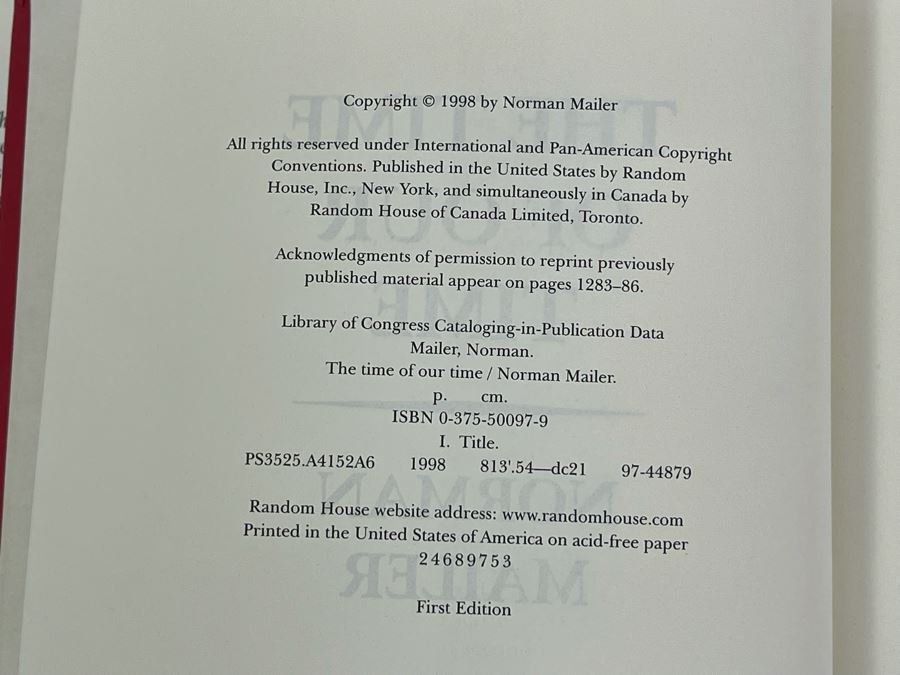 Hand Signed First Edition Norman Mailer Book The Time Of Our Time [Photo 5]