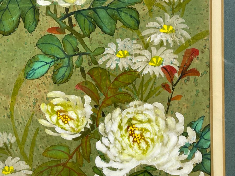 Original Signed Chinese Silk Floral Bird Painting 5.5 X 11.5 Framed 12.5 X 18.5 [Photo 6]