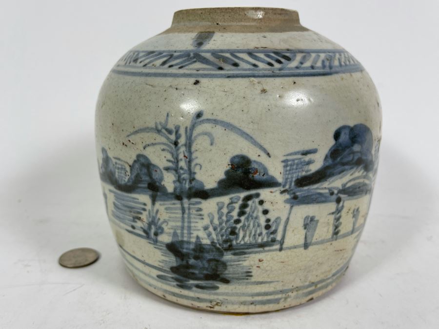 Antique Chinese Porcelain Pot Signed Underneath 7W X 6H [Photo 3]
