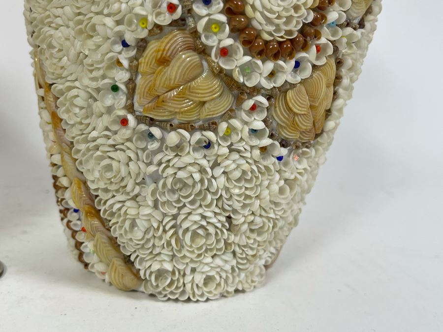 Pair Of Stunning Handmade Mid-Century Shell Covered Vases 9H [Photo 6]