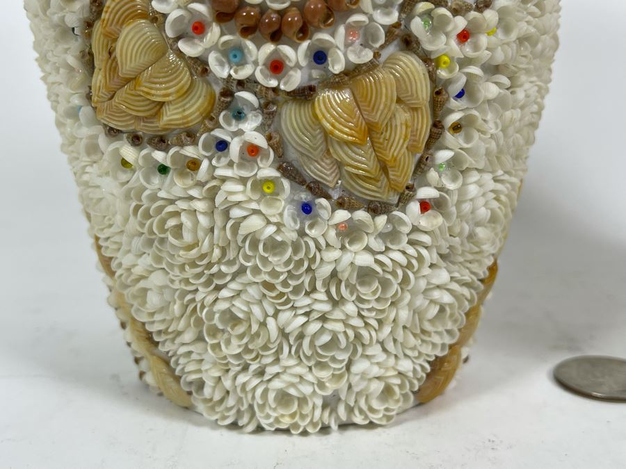 Pair Of Stunning Handmade Mid-Century Shell Covered Vases 9H [Photo 9]
