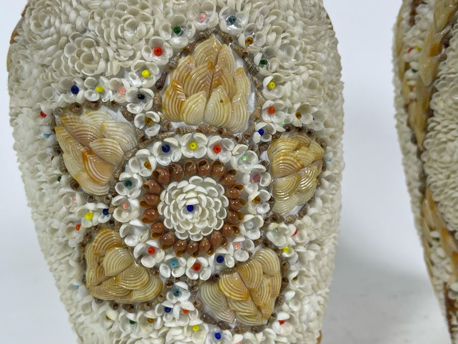 Pair Of Stunning Handmade Mid-Century Shell Covered Vases 9H [Photo 8]
