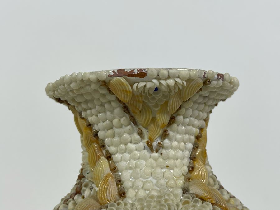 Pair Of Stunning Handmade Mid-Century Shell Covered Vases 9H [Photo 10]