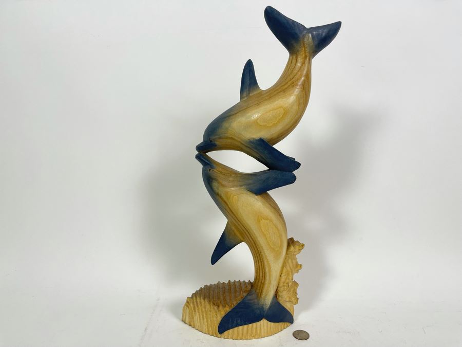 Carved Wooden Dolphin Sculpture 7.5W X 3D X 18.5H [Photo 2]
