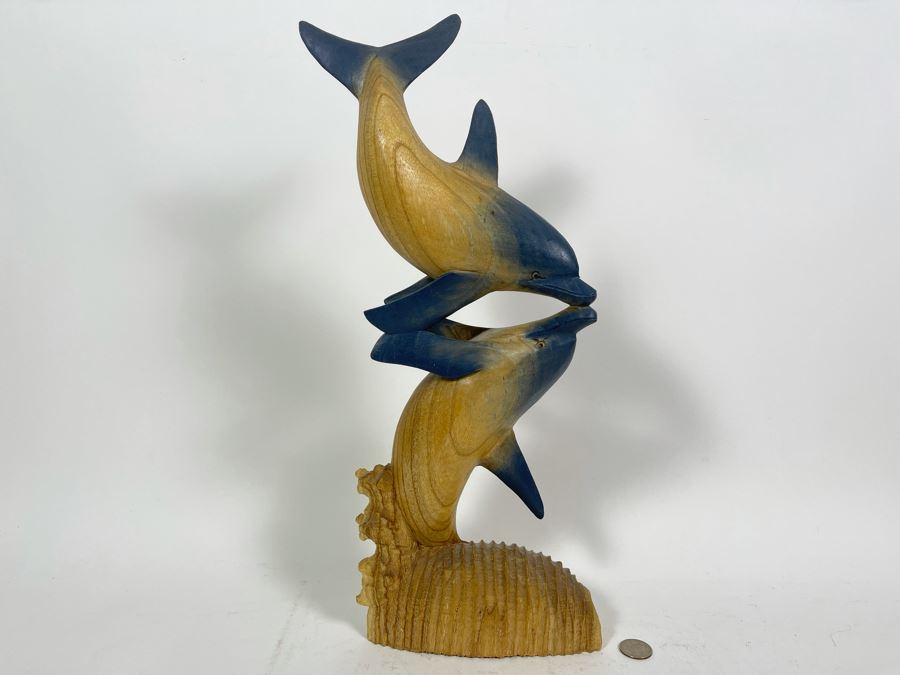 Carved Wooden Dolphin Sculpture 7.5W X 3D X 18.5H [Photo 6]