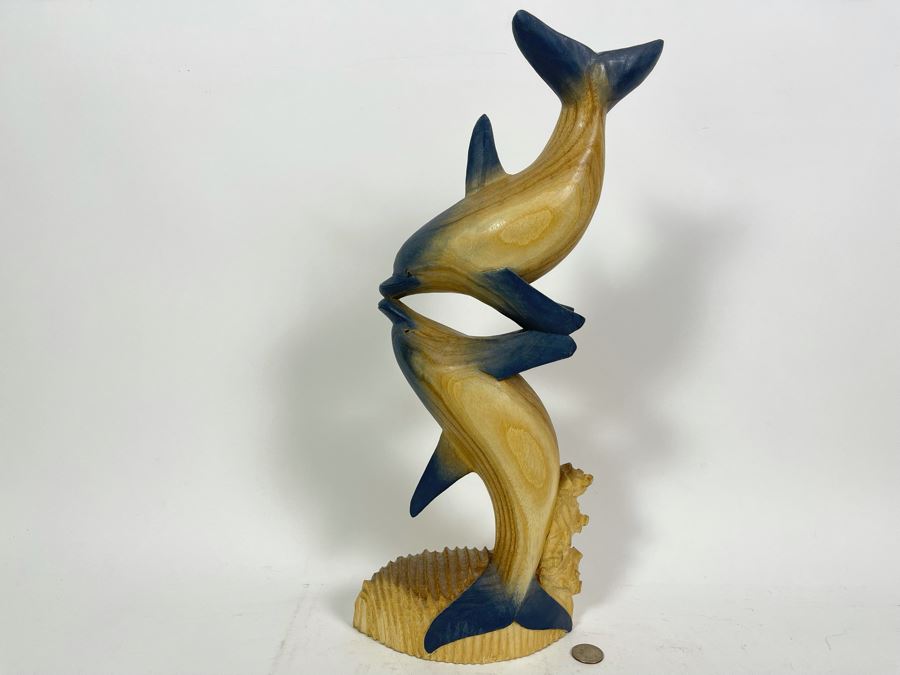 Carved Wooden Dolphin Sculpture 7.5W X 3D X 18.5H [Photo 3]