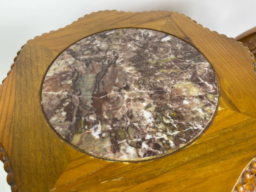 Pair Of Chinese Carved Wooden Fern Stands With Marble Tops 16W X 24H [Photo 6]