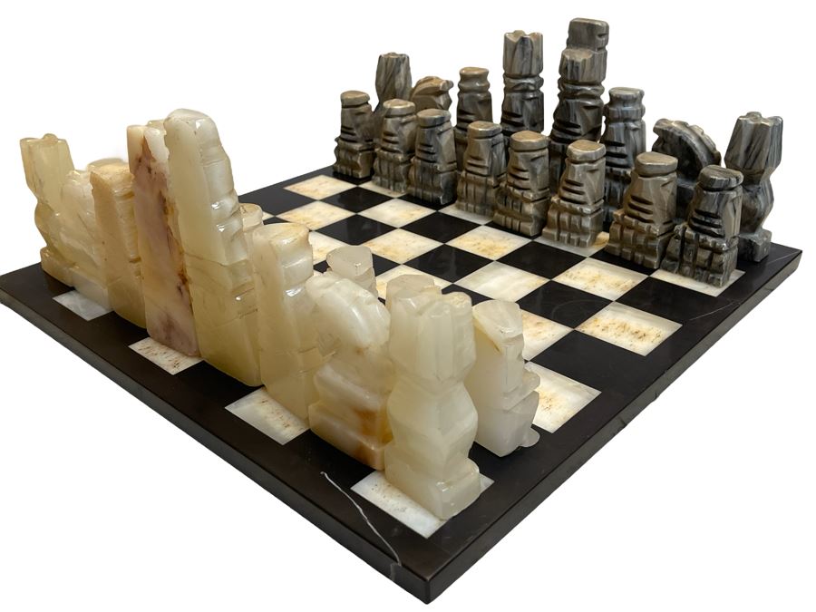 Hand Carved Marble Chess Pieces With Marble Board 16.5W X 16.5D X .75H [Photo 2]