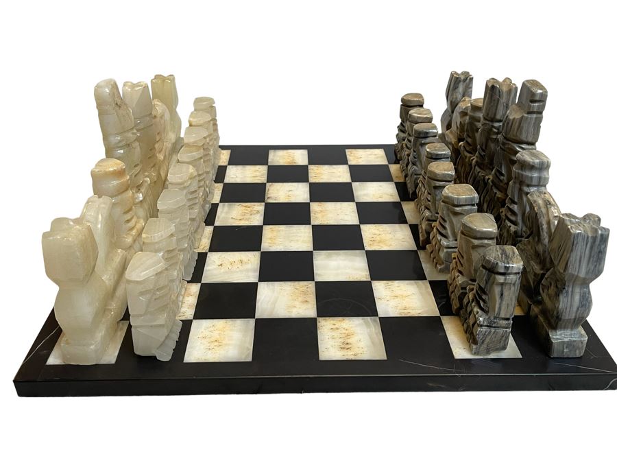 Hand Carved Marble Chess Pieces With Marble Board 16.5W X 16.5D X .75H [Photo 3]