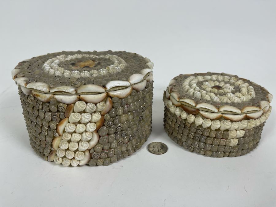 Pair Of Handmade Nesting Shell Decorated Boxes By Gloria Vanderbilt 6.5W X 6D X 4H [Photo 3]