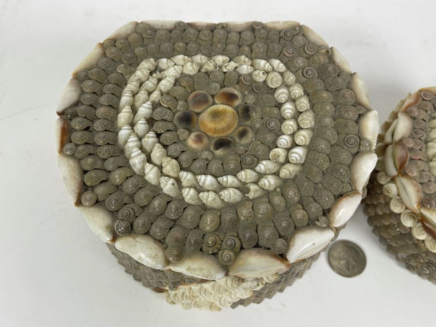 Pair Of Handmade Nesting Shell Decorated Boxes By Gloria Vanderbilt 6.5W X 6D X 4H [Photo 7]