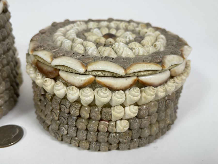 Pair Of Handmade Nesting Shell Decorated Boxes By Gloria Vanderbilt 6.5W X 6D X 4H [Photo 9]