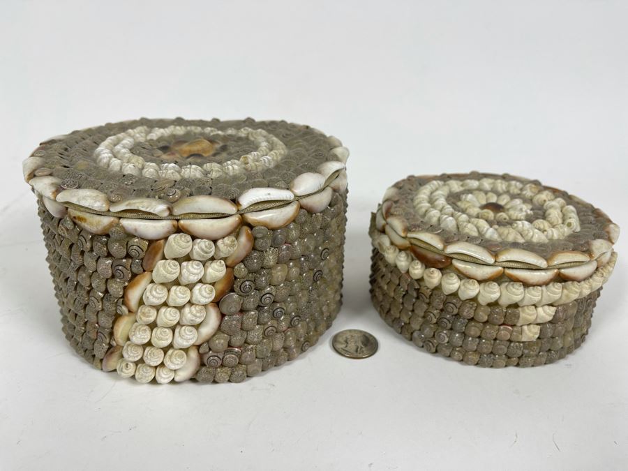Pair Of Handmade Nesting Shell Decorated Boxes By Gloria Vanderbilt 6.5W X 6D X 4H [Photo 4]