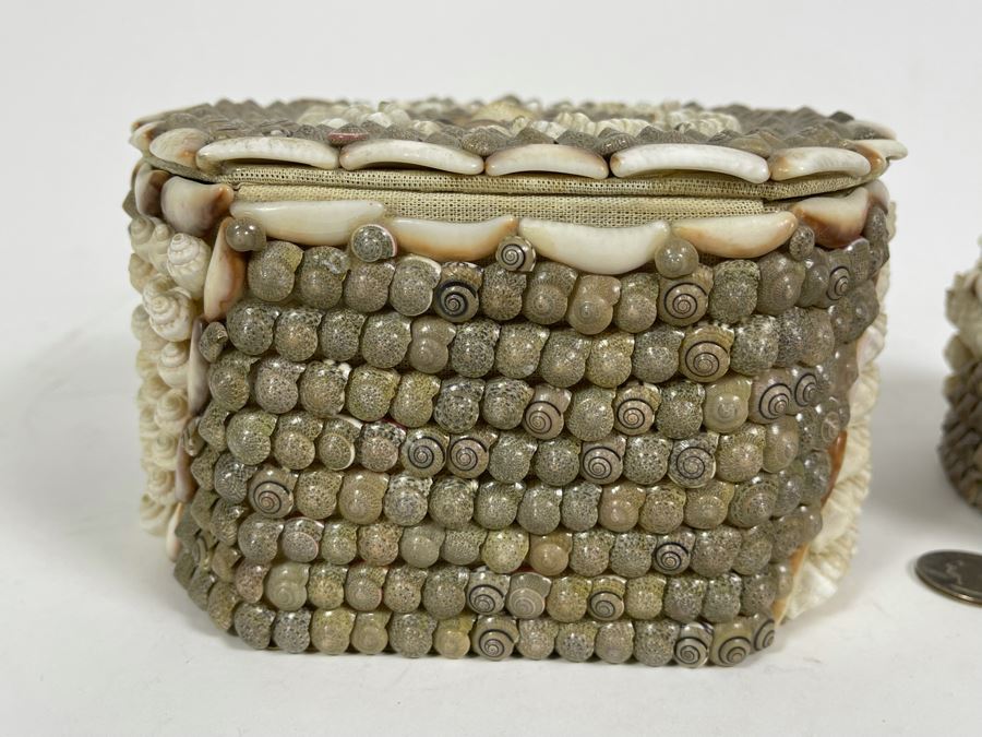 Pair Of Handmade Nesting Shell Decorated Boxes By Gloria Vanderbilt 6.5W X 6D X 4H [Photo 12]