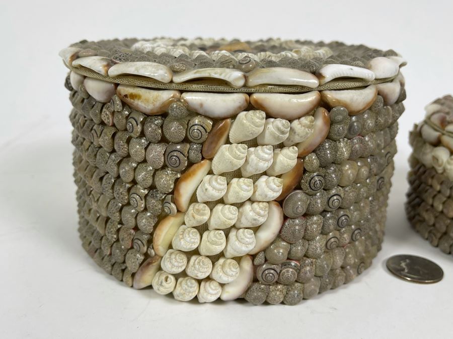 Pair Of Handmade Nesting Shell Decorated Boxes By Gloria Vanderbilt 6.5W X 6D X 4H [Photo 6]