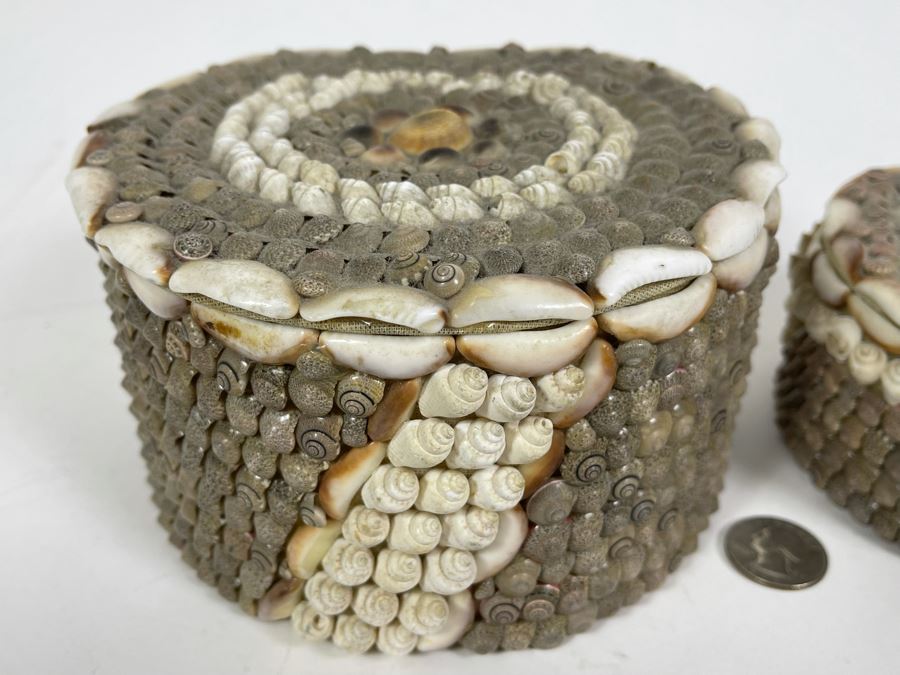 Pair Of Handmade Nesting Shell Decorated Boxes By Gloria Vanderbilt 6.5W X 6D X 4H [Photo 5]