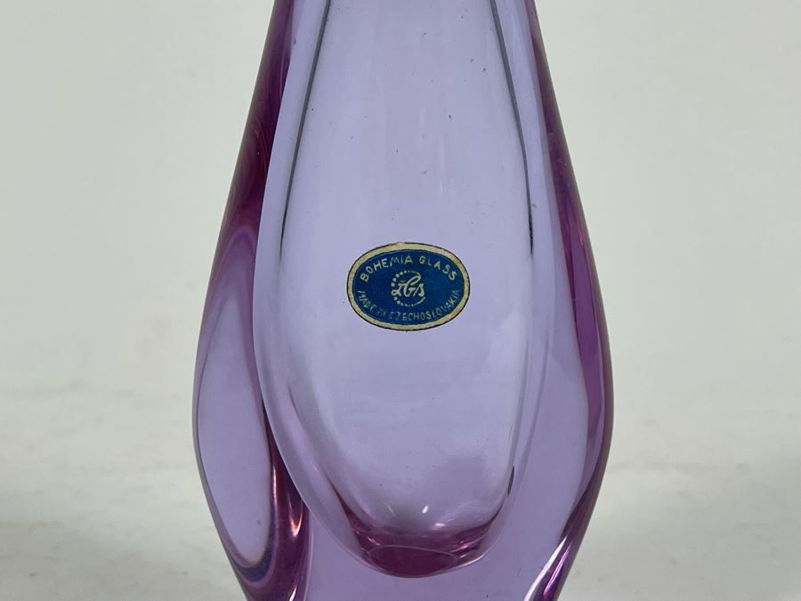 Small Purple Bohemia Glass Vase Made In Czechoslovakia 5.5H [Photo 4]