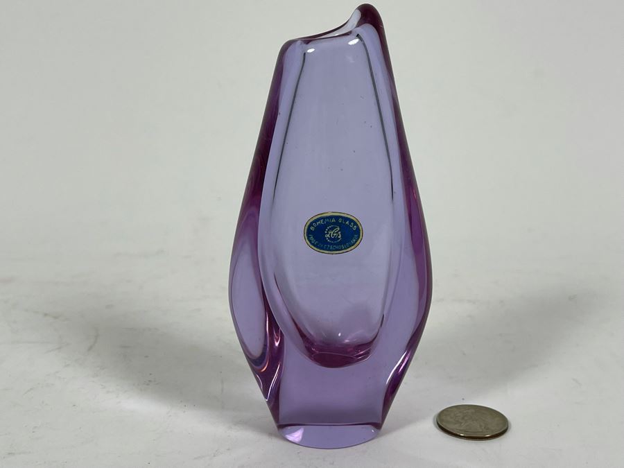 Small Purple Bohemia Glass Vase Made In Czechoslovakia 5.5H [Photo 6]
