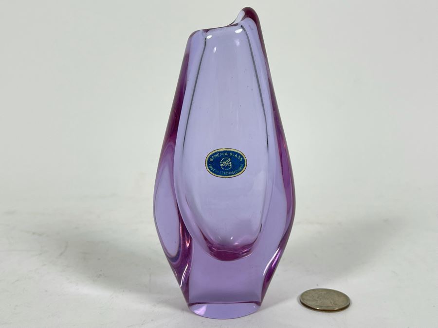 Small Purple Bohemia Glass Vase Made In Czechoslovakia 5.5H [Photo 2]