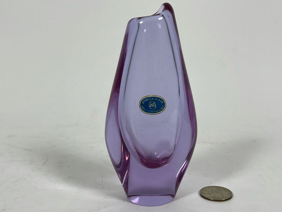 Small Purple Bohemia Glass Vase Made In Czechoslovakia 5.5H [Photo 3]